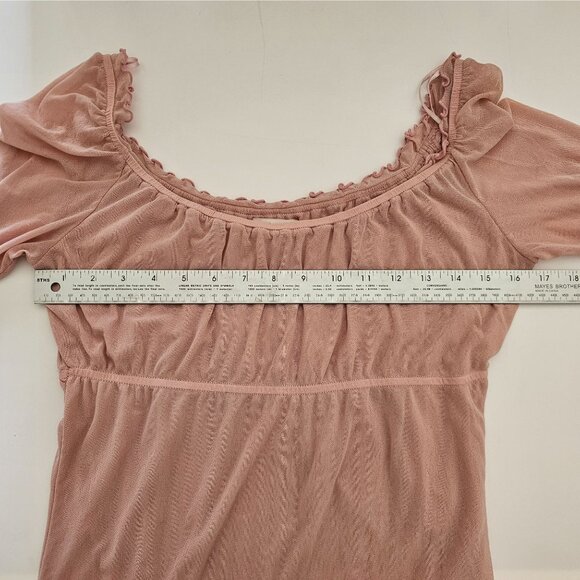 Y2K 90s Guess Babydoll Peasant Top Womens M Pink Mesh Semi-Sheer Ruffle Fairy - Picture 7 of 10